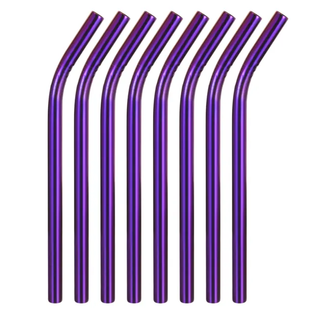 8Pcs 8.46" Long Stainless Steel Straws-Bent for Travel Mugs(Purple)