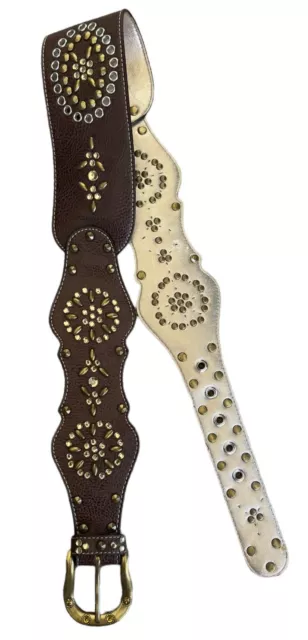 Kathy Van Zeeland Belt Medium Brown Gold Scalloped Studded Western Y2K Vintage