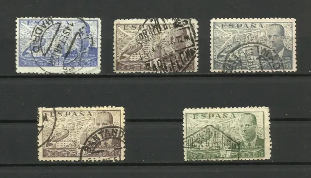 España, 1941/47 De la Cierva, lote de 5 sellos con matasellos diversos
