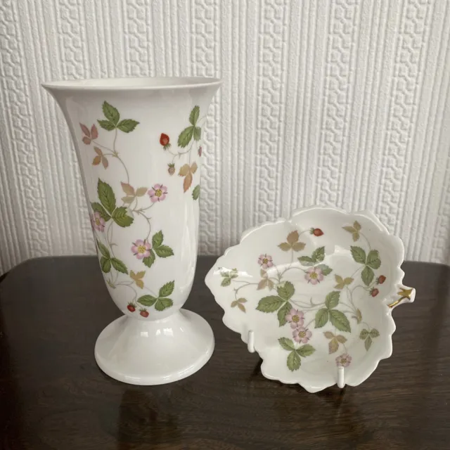 GREAT CONDITION! Wedgwood Bone China Vase and Trinket Dish - Wild Strawberry