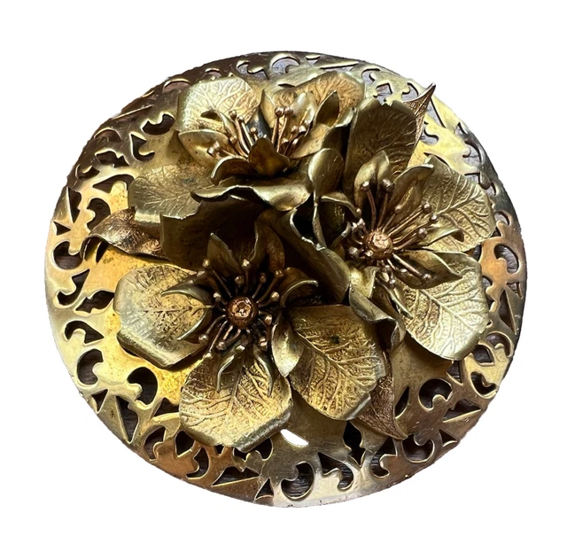 Ancienne Broche Art Déco Bouquet De Fleurs Métal Argenté, Vintage Créateur, Sans Marque
