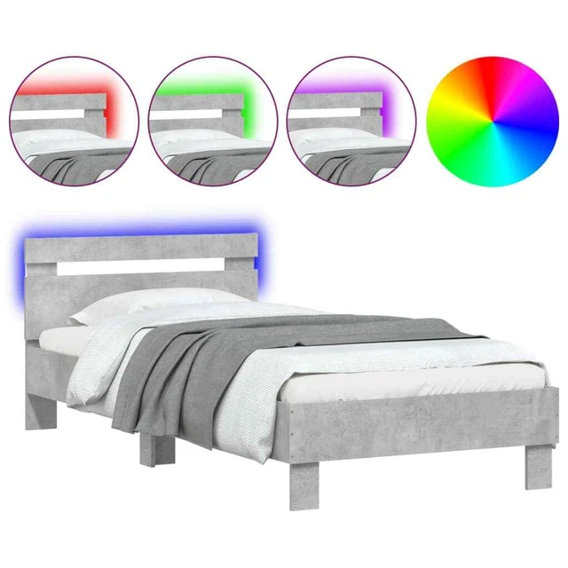 BED FRAME WITHOUT Mattress with LED Lights Concrete Grey 75x190 cm