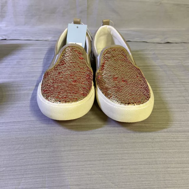 NEW Cat & Jack Aliki Flip Sequin Slip On Sneakers Shoes Size 4 Gold Pink Low Top