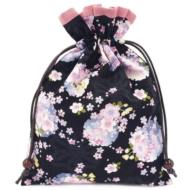 Purse bag with lining Japanese pattern blackFloral×pink cher... Ships from Japan