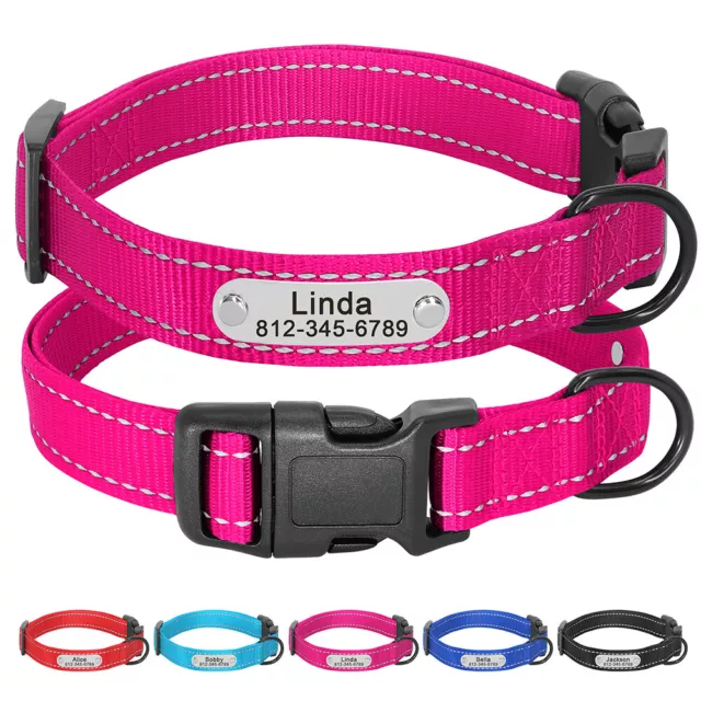 Reflective Nylon Personalised Dog Collar Pet Collars with Custom Name ID Tag