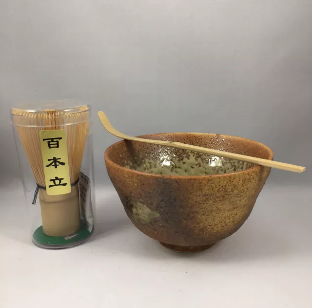 Japanese Sumifuki Matcha Bowl Bamboo Scoop 100 Whisk Tea Ceremony Set JAPAN MADE