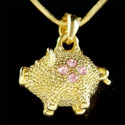 3D Little Pink Pig made with Swarovski Crystal Piggy Piglet Gold PL Necklace New