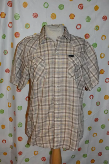 KEY vintage MEN`S S brown PLAID WESTERN SHIRT SS EMO MOD cool  EUC