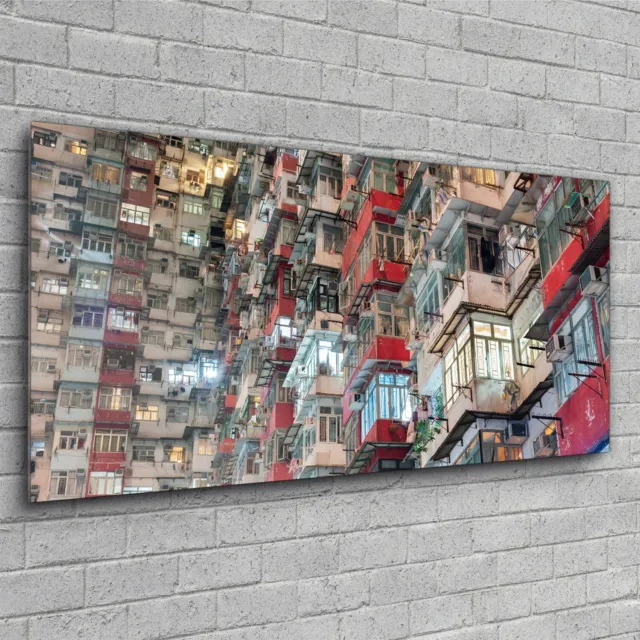 Glasbilder Wandbild  für Schlafzimmer  120x60 Alte Mehrfamilienhäuser Hongkong