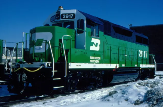 Original Railroad Slide: Burlington Northern GP39E 2917 Fresh Rebuild 1990!