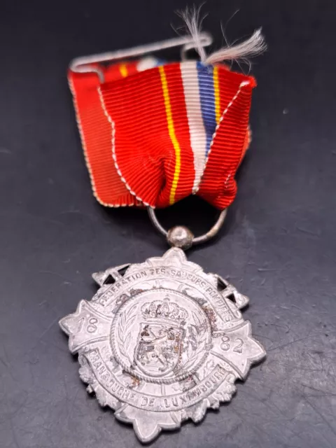 Feuerwehr Medaille Luxemburg sapeurs pompiers 1882 Abzeichen Orden Spange Silber