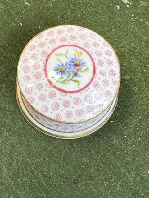 Tiny Antique Pink And White Floral Lid Royal Worcester Trinket/Pill Box