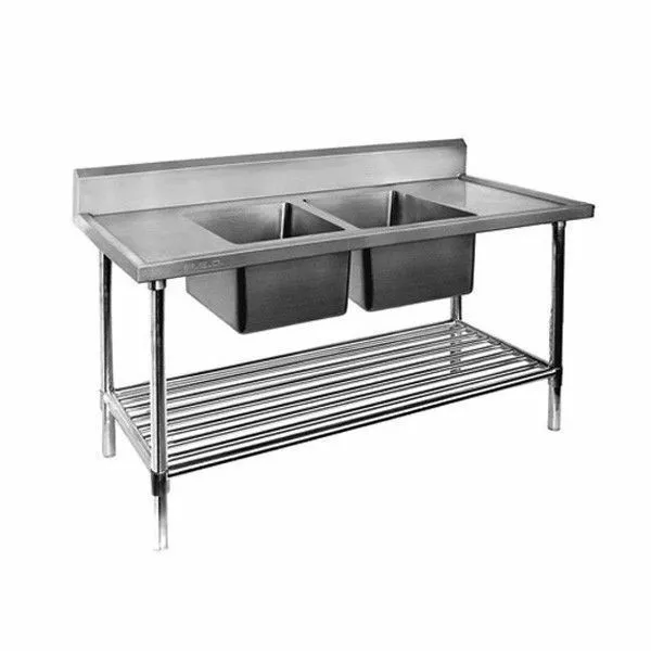Sink Centre Double Bowl Bench 1200x600x900mm Pot Shelf Full Stainless Commercial