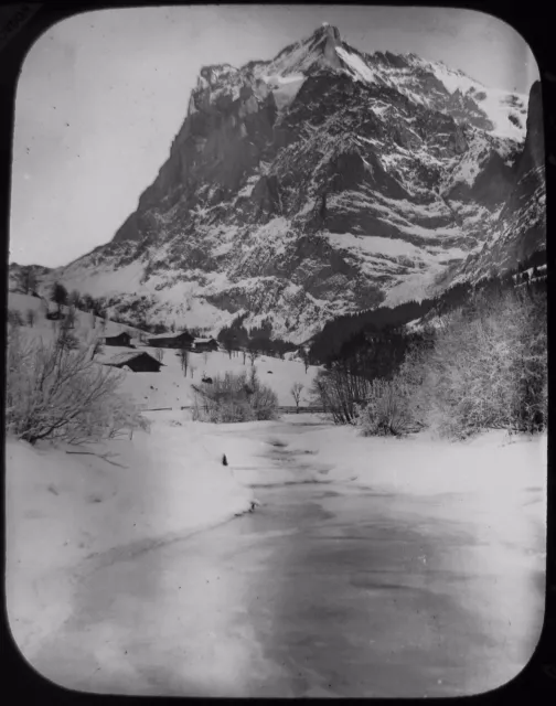 Glass Magic Lantern Slide GRINDELWALD - THE WETTERHORN  C1890 PHOTO SWITZERLAND