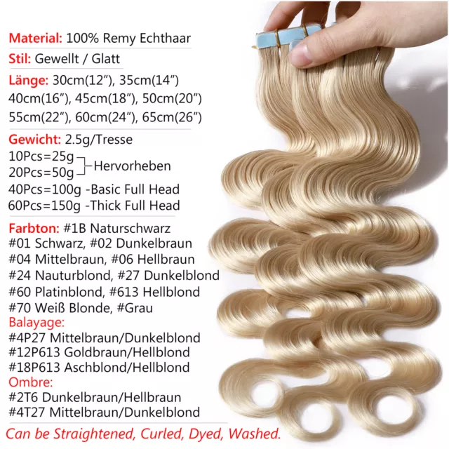 40 Tressen Tape In Remy Echthaar Extensions Haarverlängerung 100g Balayage Dick 3