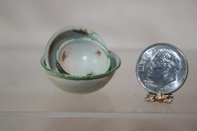 Miniature Dollhouse 3 Rusty Enamel Mixing/Nesting Bowls Artisan 1:12