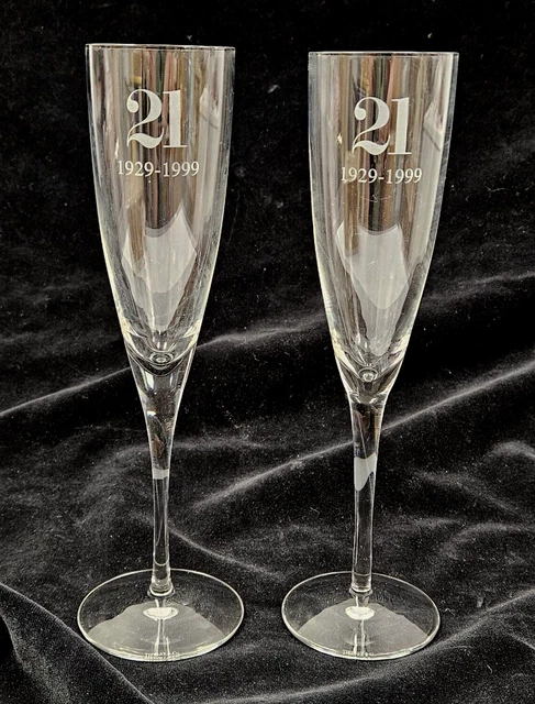 RARE PAIR The 21 Club New York 1929-1999 TIFFANY Classic Champagne Flute Glasses
