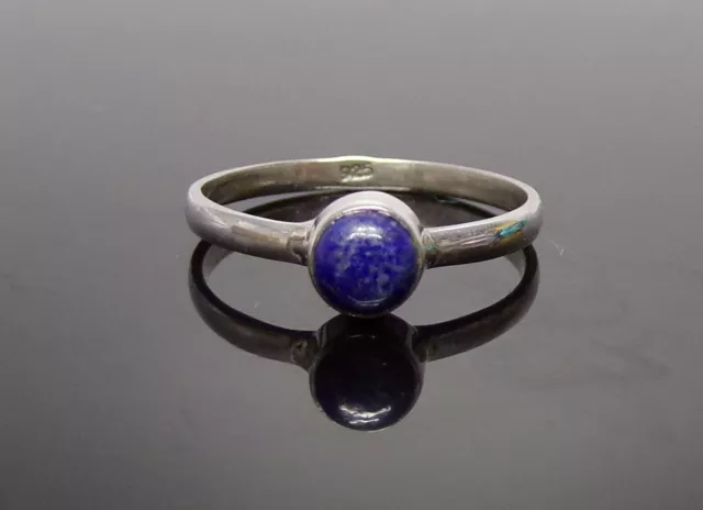 Handmade 925 Sterling Silver 5 mm Blue Lapis Lazuli Stone Plain Ring Size H to W