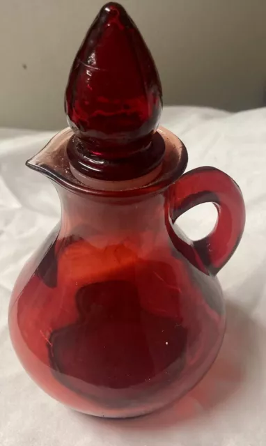 Vintage AVON Ruby Red Strawberry Bath Foam Glass Pitcher Perfume Bottle EMPTY