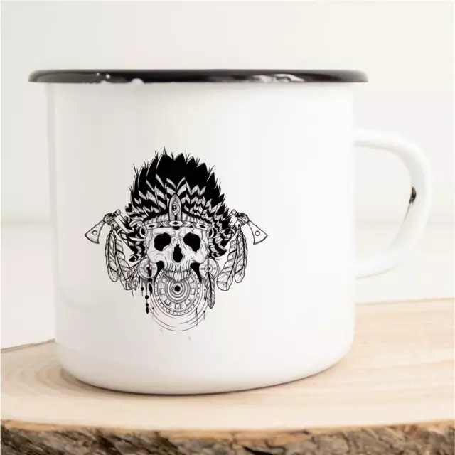 HUURAA! Emaille Tasse Becher Totenkopf Indianer Schädel Skull Native Camping Out