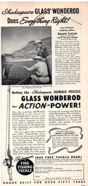 Shakespeare Glass Wonderod Fishing Howald Process Christmas 1/2 pg Print Ad 1948