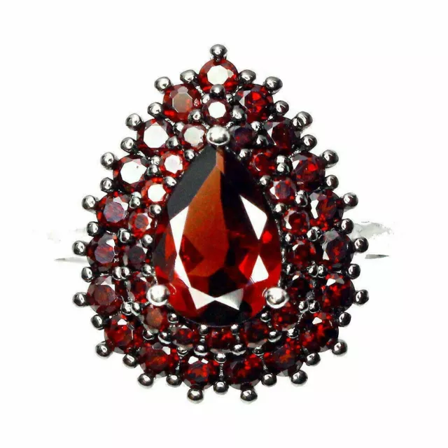 Ring Red Garnet Genuine Mined Gems Solid Sterling Silver Cluster P 1/2  US 8 2