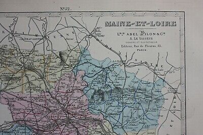 MAINE-ET-LOIRE, ANGERS, FRANCE, original antique map, Lorsignol, Le Vasseur 1877 3