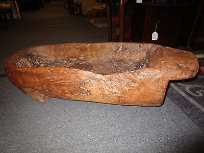 Large Heavy Antique19c Hand Carved Fruitwood Dough Bowl Resting on 3 Feet c1850