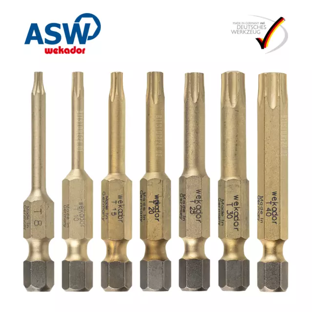 ASW WEKADOR ZrN 50mm Bits für TORX®-Schrauben T8 T10 T20 T25 T30 T40 HRc 62