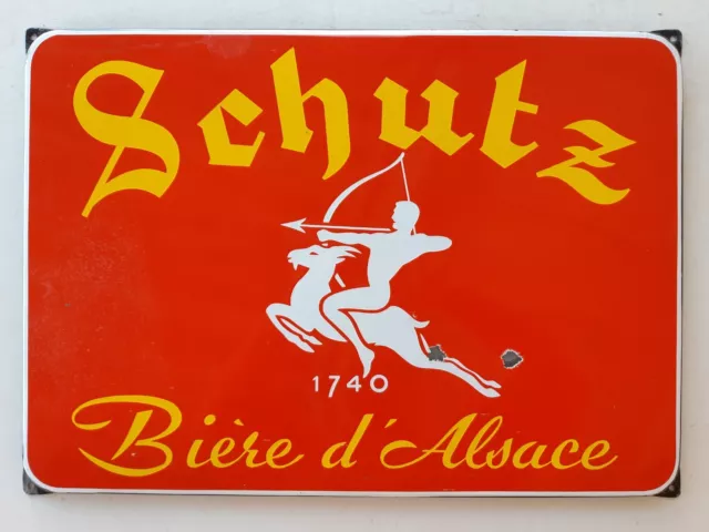 Ancienne plaque émaillée publicitaire Bière SCHUTZ brasserie d'Alsace sagittaire