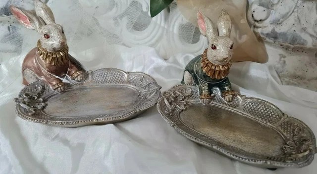 Vintage 2er Set Coniglietto di Pasqua Con Ciotola Vassoio Coniglio Decorazione