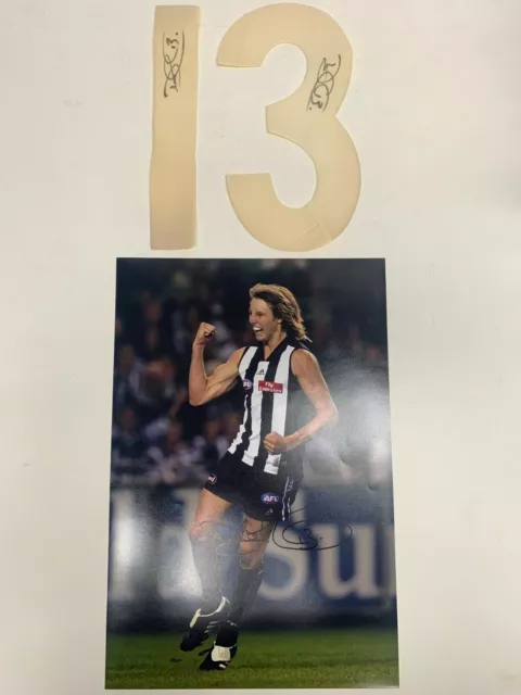 AFL COLLINGWOOD MAGPIES Dale Thomas Hand Signed Photo & Sew on Number  Premiers