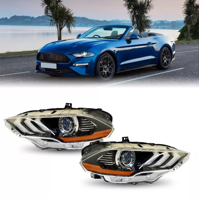 NEW Full LED DRL Headlights For 2018-2023 Ford Mustang Projector Headlamps LH+RH
