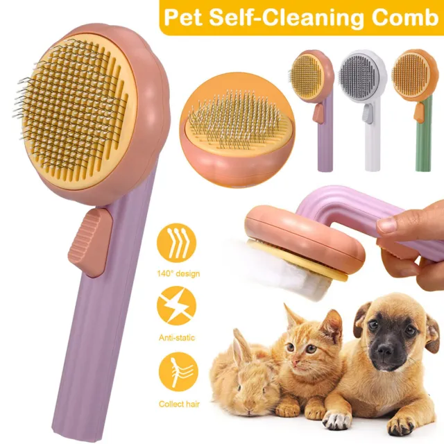 Self Cleaning Pet Dog Cat Slicker Brush Hair Comb Massage Grooming  Deshedding 2