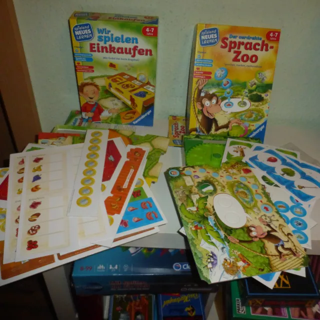 2 Spiele : Wir spielen Einkaufen + Der verdrehte Sprach-Zoo - ab 4 - neuwertig
