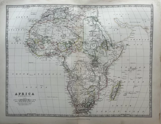 1884 Africa Hand Coloured Original Antique Map by Johnston