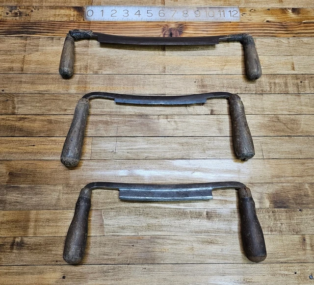 ANTIQUE Tools Drawknife LOT of 3 • Woodworking Spokeshave CAST STEEL • ☆USA