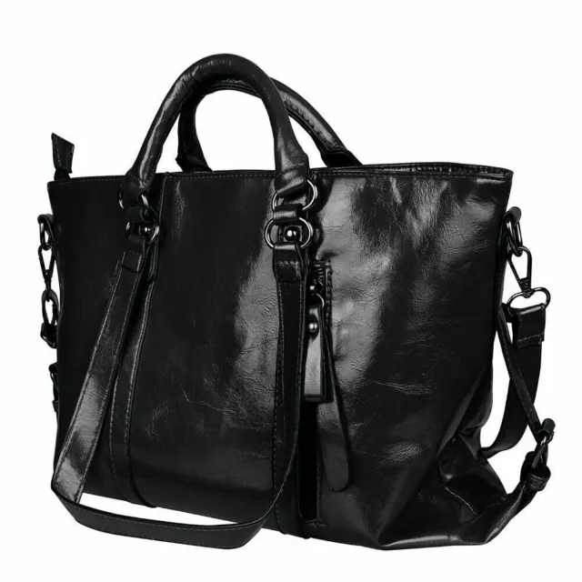 Women's Large Black Tote Shoulder Handbag Soft Leather Satchel Bag Hobo Purse