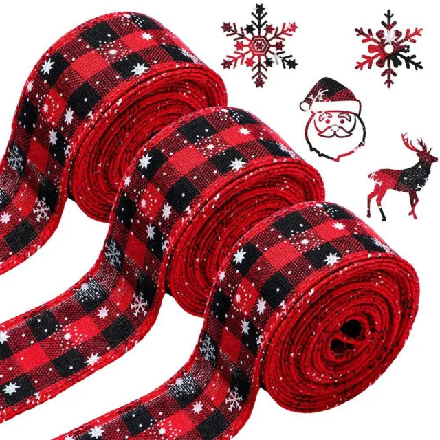 6M Weihnachten Rot Check Schneeflocke gedruckte Band Jute Riemen Geschenke Dekor