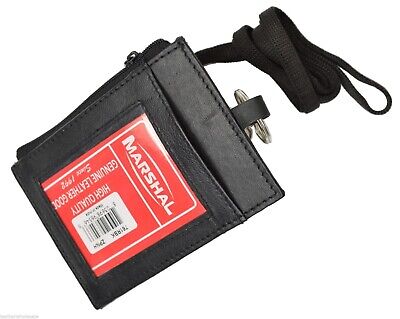 LEATHER ID CARD Badge Holder Neck Pouch Ring Wallet with strap 761R