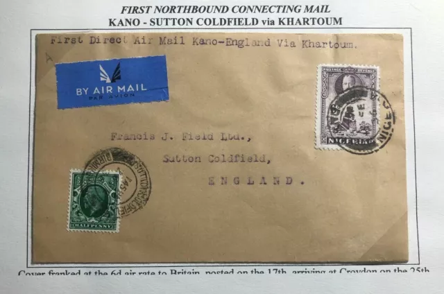 1936 Kano Nigeria First Northbound Flight Airmail Cover FFC To England