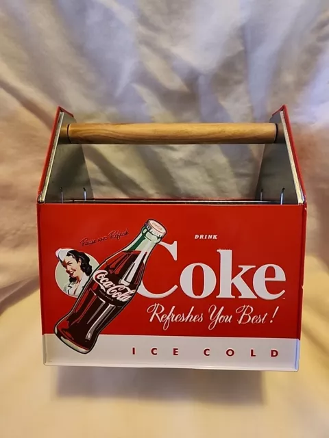 Coca Cola Tin Coke Utensil Napkin Caddy Carrier - New-Ships Free