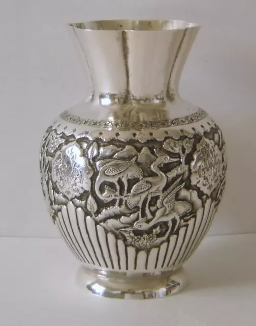 An Ornately Embossed Antique Persian Solid Silver Vase 138 Grams
