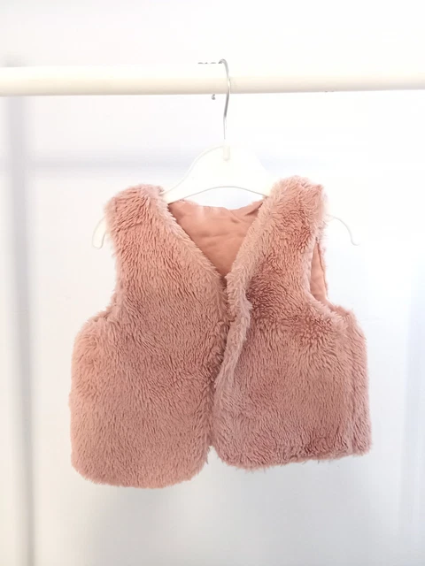 Baby Girls 12-18 Months Pink Faux Fur Fluffy Gilet Top Coat Clothes Winter Warm