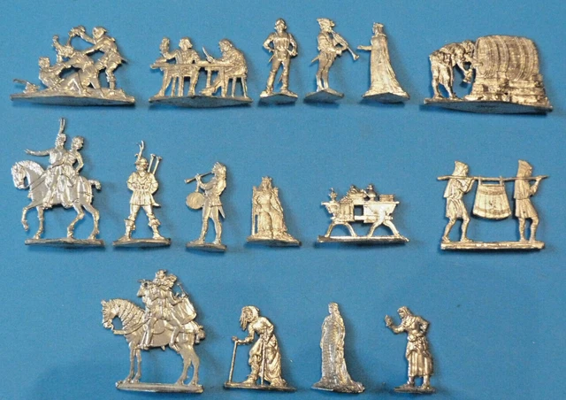 16 Figurines étain Plat – Zinnfiguren – Scènes Vie Médiévale – 30mm