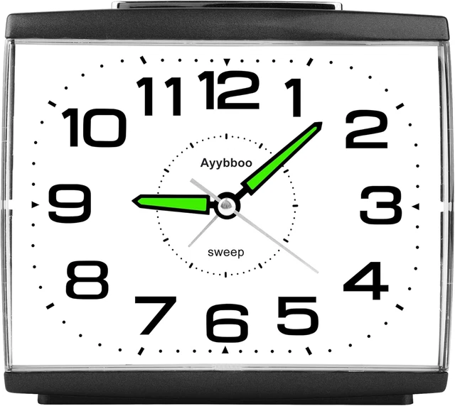 Sveglia Analogica Silenziosa Da Comodino - Senza Ticchettio, Con Luce Notturna E Display Digitale - Bianco