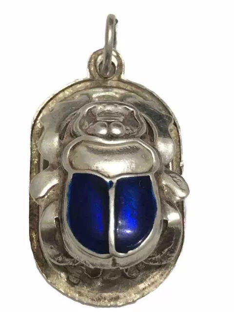 *100% Egyptian Hand made *Sterling Silver Raised Scarab*Charm Pendant Cartouche*