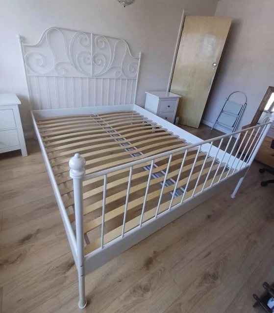 IKEA LEIRVIK KING Size White Metal Bed Frame £30.00 PicClick UK