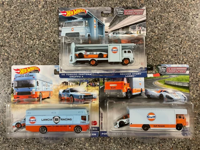 Hot Wheels Team Transport Gulf Livery - De Tomaso Pantera Porsche 917 Lancia Set