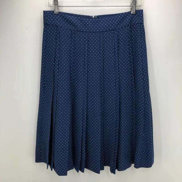 J Crew Womens Pleated Skirt Size 6 Navy Polka Dot Below Knee A-Line Lined